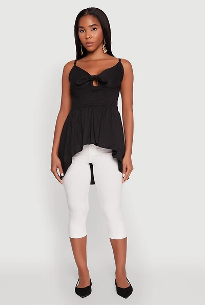 Womens Tie Front High Low Peplum Cami,