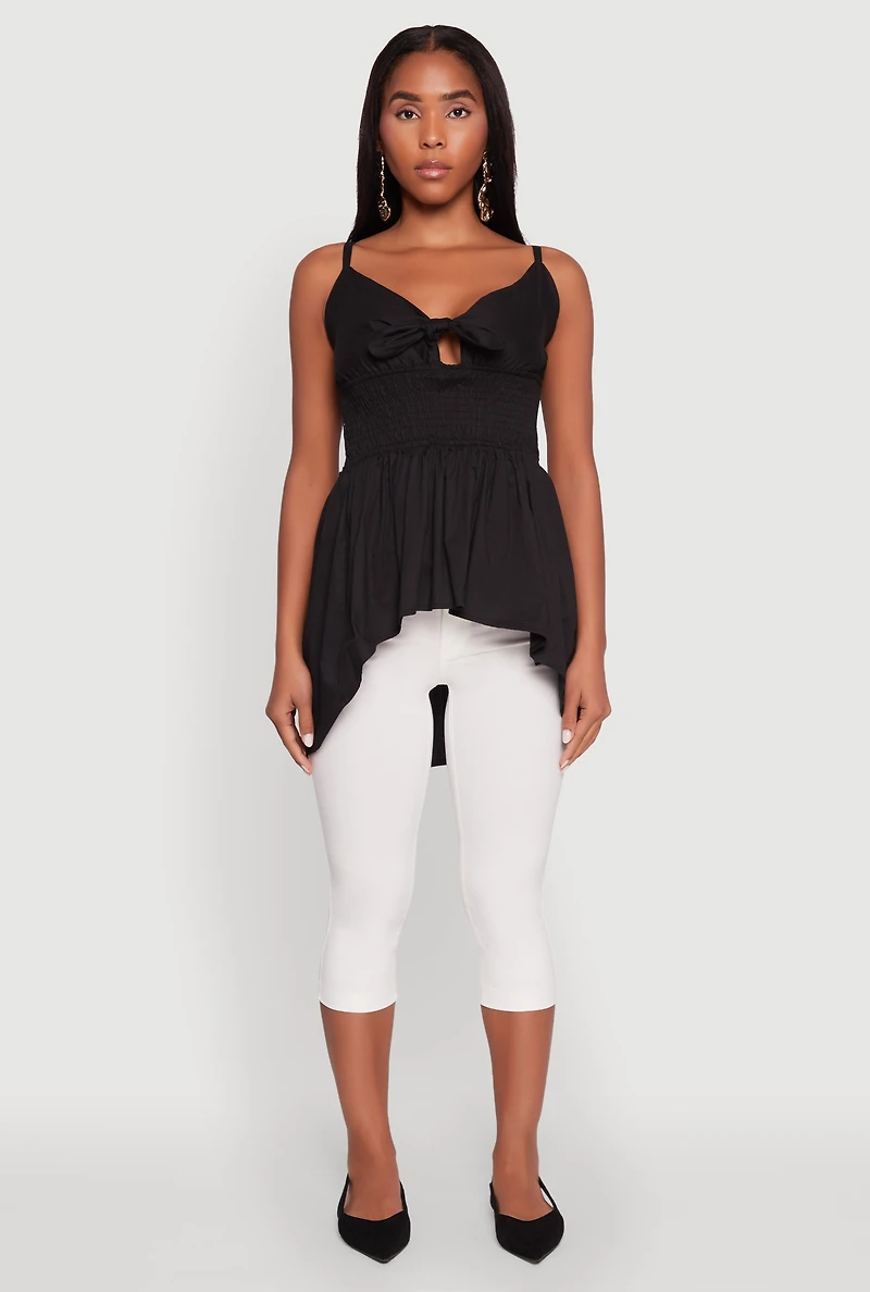 Womens Tie Front High Low Peplum Cami, M