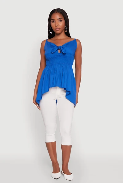 Womens Tie Front High Low Peplum Cami,