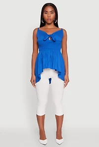 Womens Tie Front High Low Peplum Cami, Blue,