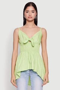 Womens Tie Front High Low Peplum Cami, Green,