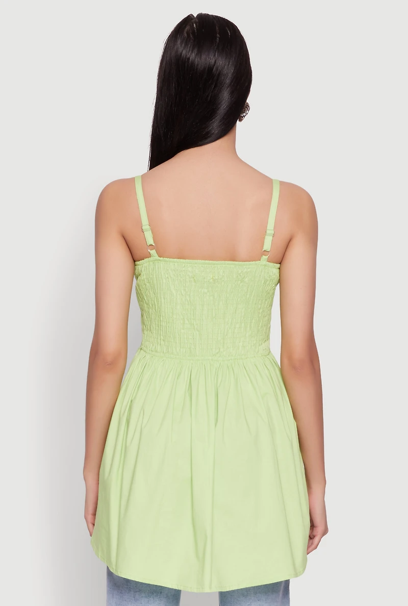 Womens Tie Front High Low Peplum Cami, Green,