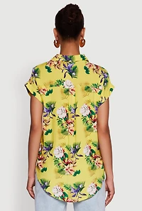 Womens Printed Pattern Button Front Shirt, Yellow,