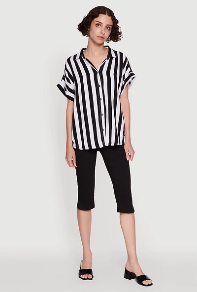 Striped Button Front Fixed Cuff Shirt