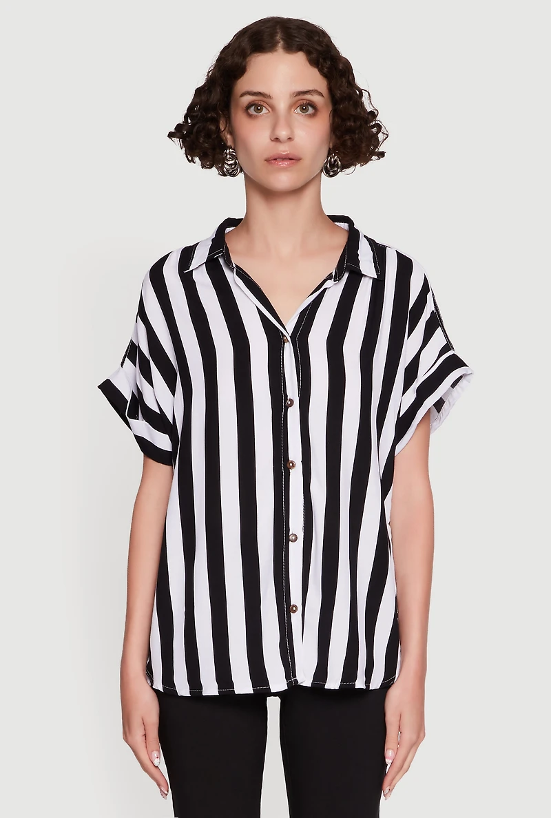 Striped Button Front Fixed Cuff Shirt