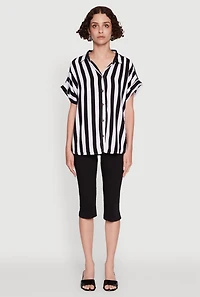 Womens Striped Button Front Fixed Cuff Shirt, Multi, Size XL