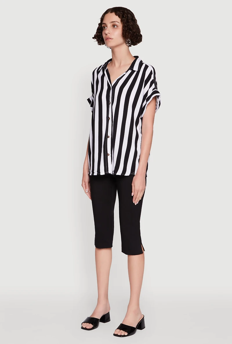 Striped Button Front Fixed Cuff Shirt