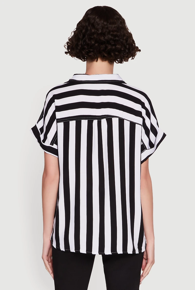 Womens Striped Button Front Fixed Cuff Shirt, M