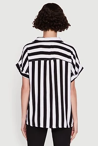 Womens Striped Button Front Fixed Cuff Shirt, M