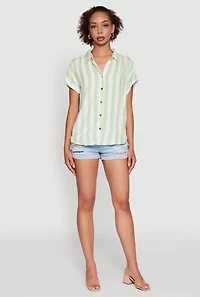 Womens Striped Button Front Fixed Cuff Shirt, Green,