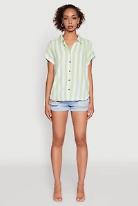 Womens Striped Button Front Fixed Cuff Shirt, Green,