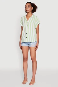Womens Striped Button Front Fixed Cuff Shirt, Green,