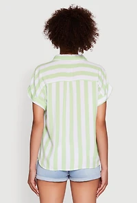 Womens Striped Button Front Fixed Cuff Shirt, Green,