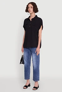 Womens Button Front Dolman Sleeve Shirt, Black, Size XL