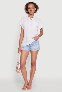 Womens Button Front Dolman Sleeve Shirt, White, Size L