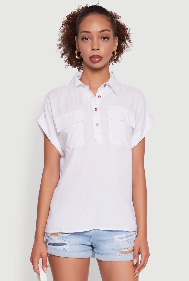 Womens Button Front Dolman Sleeve Shirt, White, Size L