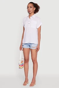 Womens Button Front Dolman Sleeve Shirt, White, Size L