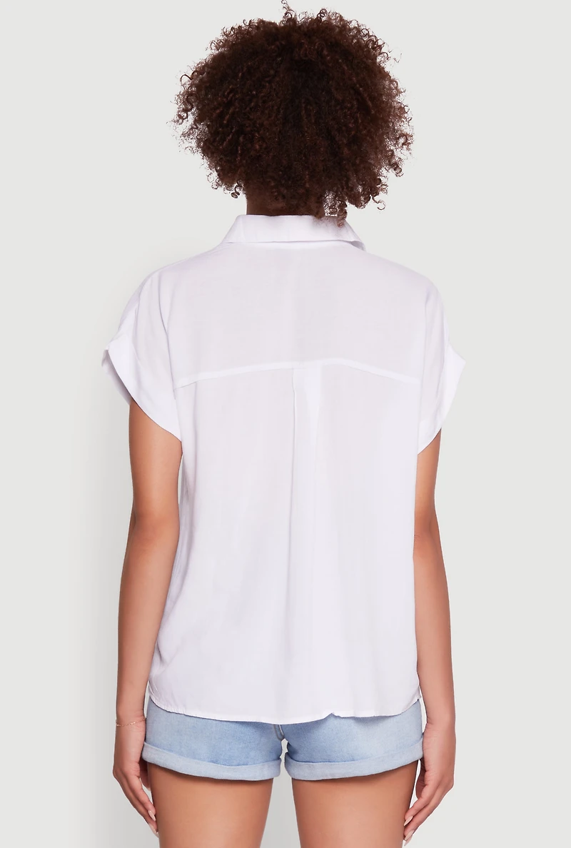 Womens Button Front Dolman Sleeve Shirt, White, Size L