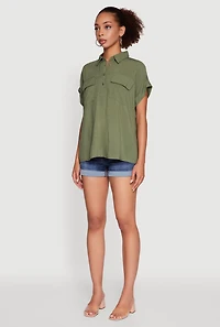 Womens Button Front Dolman Sleeve Shirt,