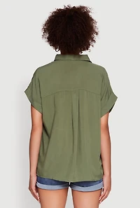 Womens Button Front Dolman Sleeve Shirt,