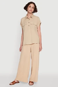 Womens Button Front Dolman Sleeve Shirt,