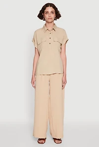 Womens Button Front Dolman Sleeve Shirt,