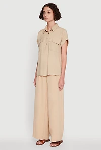 Womens Button Front Dolman Sleeve Shirt,