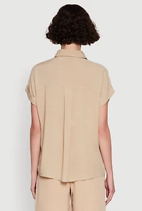 Womens Button Front Dolman Sleeve Shirt,