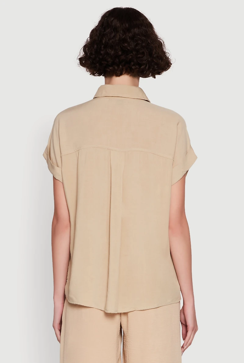 Womens Button Front Dolman Sleeve Shirt, Beige, Size S