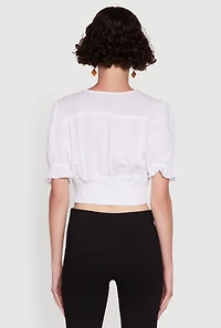 Trendy Puff Sleeve Button Front Peasant Crop Top