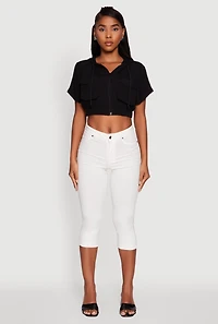 Trendy Cargo Pocket Zip Front Cropped Hoodie