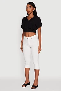Trendy Cargo Pocket Zip Front Cropped Hoodie
