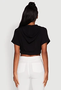 Womens Trendy Cargo Pocket Zip Front Cropped Hoodie,