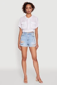 Trendy Cargo Pocket Zip Front Cropped Hoodie