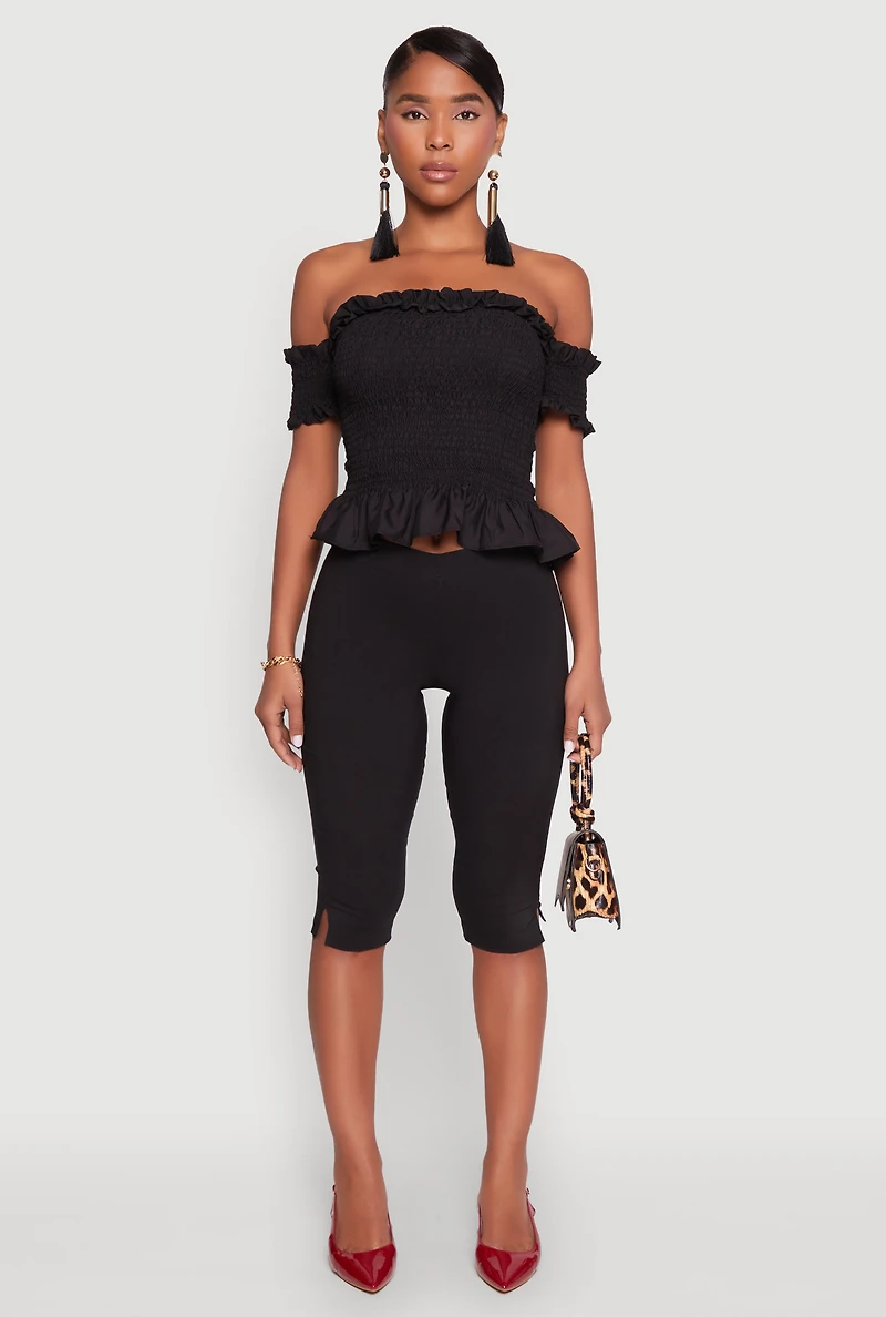 Smocked Off the Shoulder Crop Top