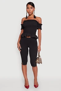 Womens Smocked Off the Shoulder Crop Top,
