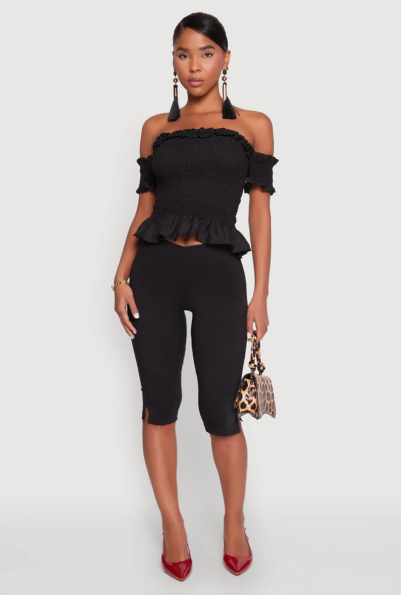 Smocked Off the Shoulder Crop Top