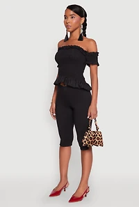 Womens Smocked Off the Shoulder Crop Top,