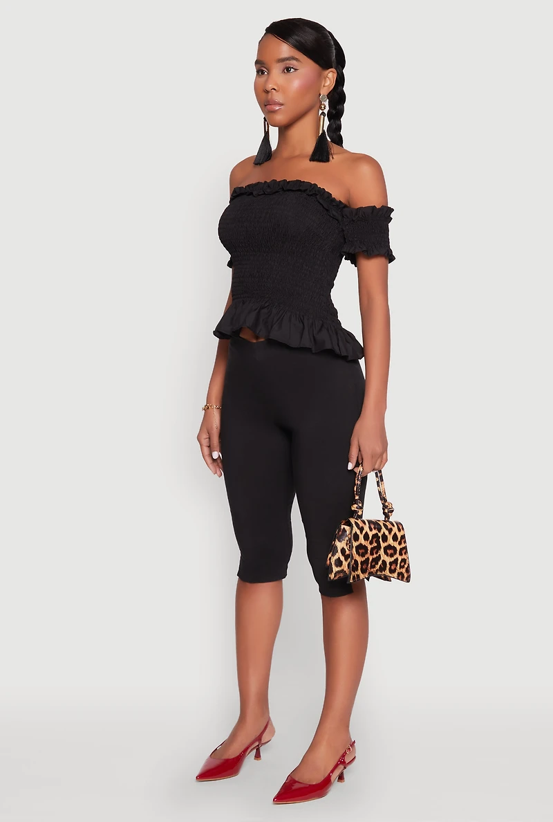 Smocked Off the Shoulder Crop Top