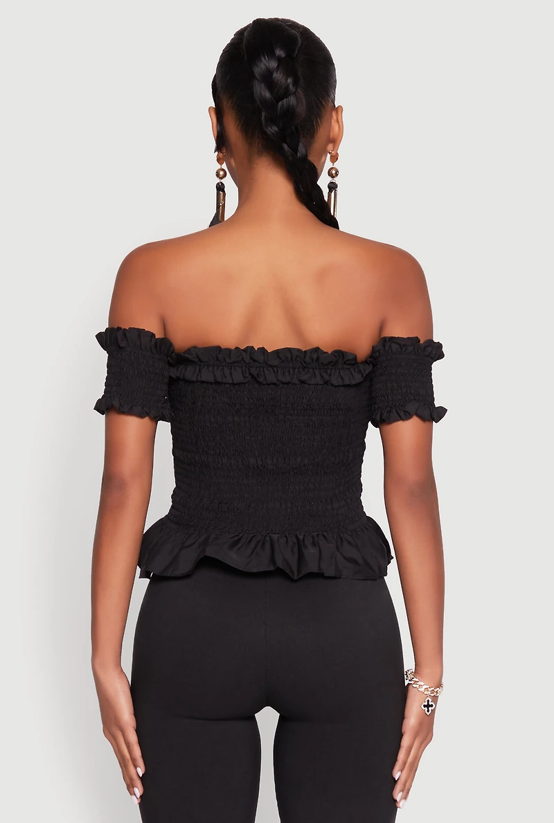 Womens Smocked Off the Shoulder Crop Top,