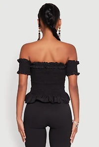 Womens Smocked Off the Shoulder Crop Top,