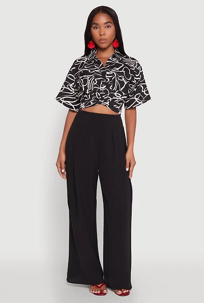Twist Front Swirl Print Top