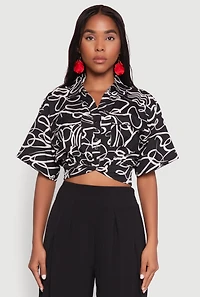 Womens Twist Front Swirl Print Top,
