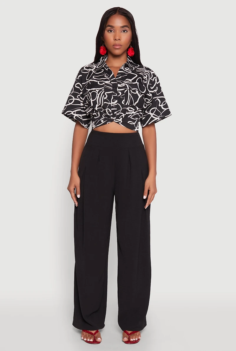 Womens Twist Front Swirl Print Top,