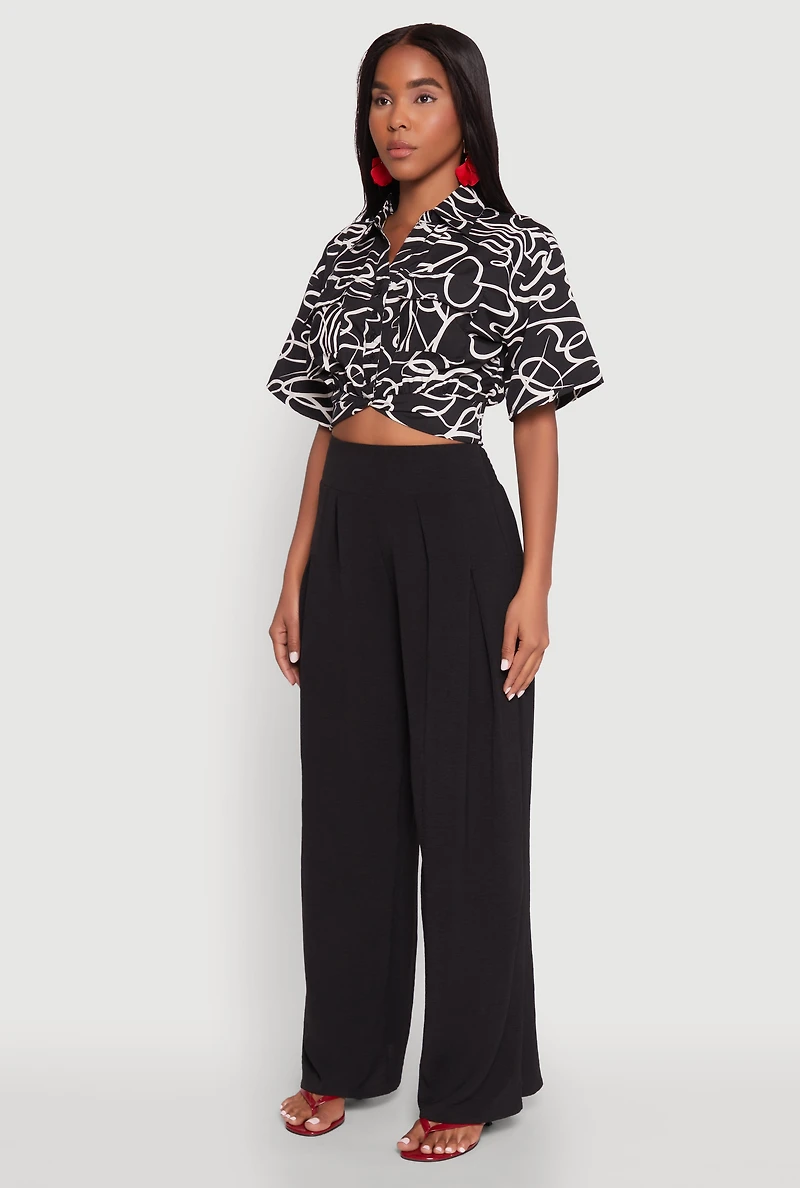 Womens Twist Front Swirl Print Top,