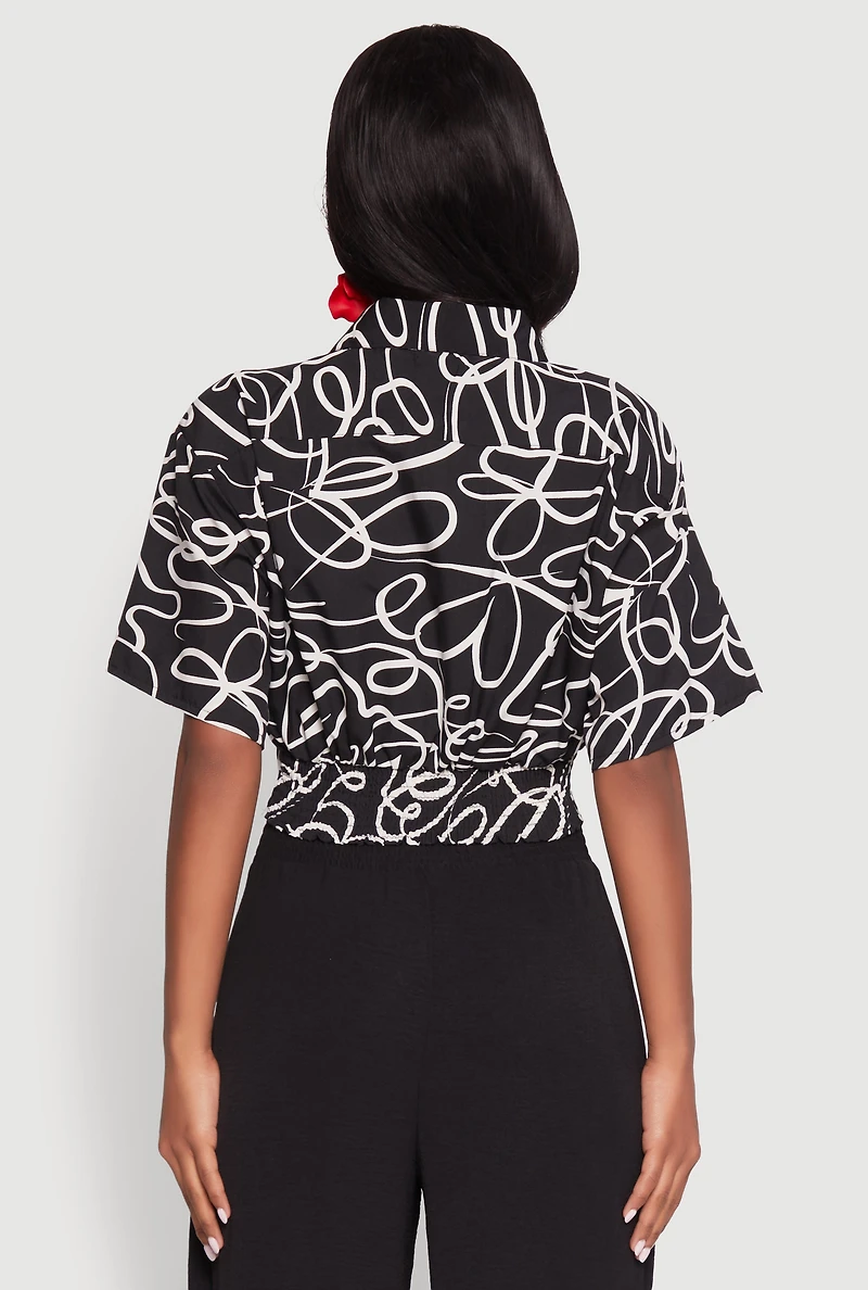 Womens Twist Front Swirl Print Top,
