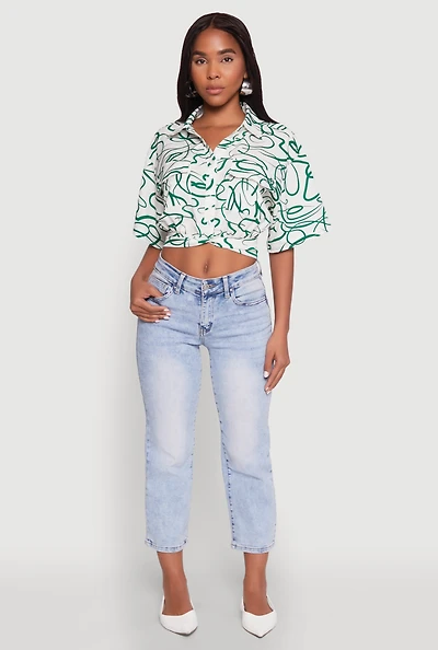 Womens Twist Front Swirl Print Top, Multi,