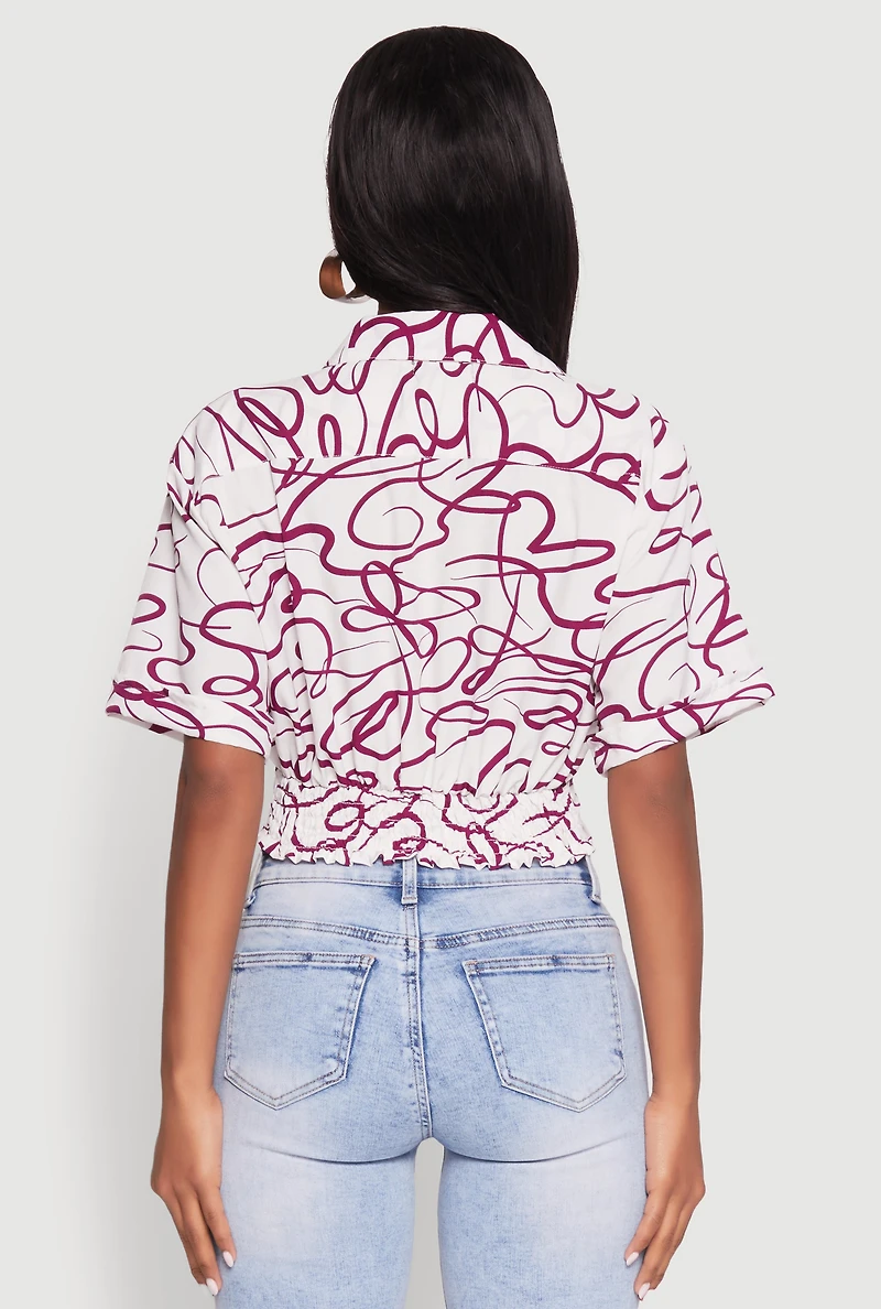 Womens Twist Front Swirl Print Top, Multi, Size M