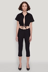 Open Tie Front Cropped Shirt