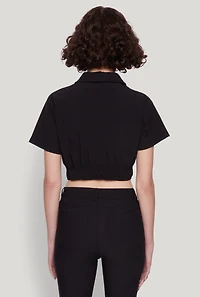 Open Tie Front Cropped Shirt